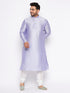 Jashvi Men's Plus Size Lavender Silk Blend Kurta And White Pyjama Set
